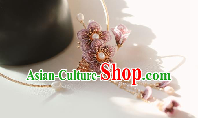 Chinese Traditional Ming Dynasty Peach Blossom Tassel Necklace Handmade Ancient Princess Necklet Accessories for Women