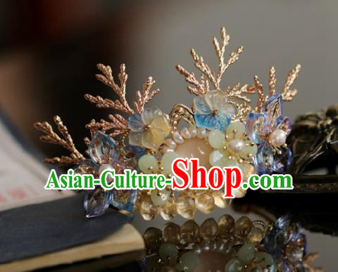 Chinese Handmade Princess Rose Chalcedony Hairpins Ancient Hanfu Hair Accessories for Women