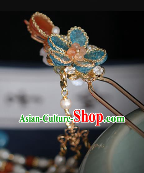 Chinese Handmade Princess Pearls Tassel Plum Hairpins Ancient Hanfu Hair Accessories for Women