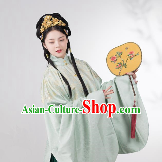 Traditional Chinese Ming Dynasty Royal Infanta Green Brocade Blouse and Skirt Ancient Nobility Lady Historical Costumes for Women