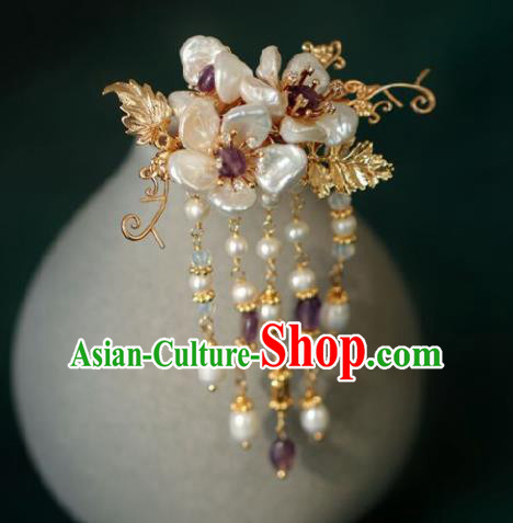 Chinese Handmade Ming Dynasty Princess Shell Tassel Hairpins Ancient Hanfu Hair Accessories for Women