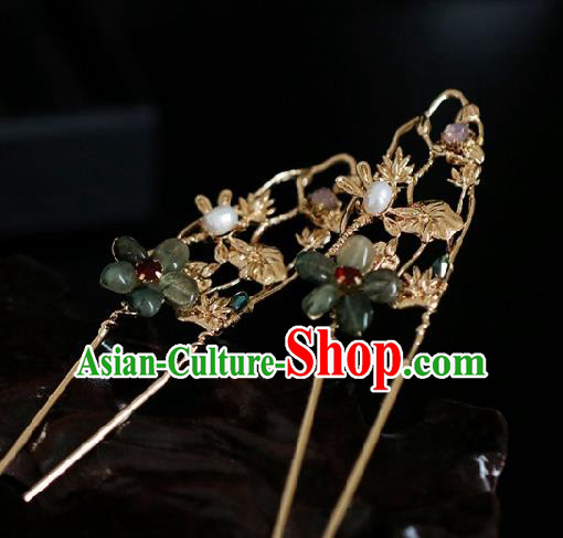 Chinese Handmade Ming Dynasty Princess Jade Plum Hairpins Ancient Hanfu Hair Accessories for Women