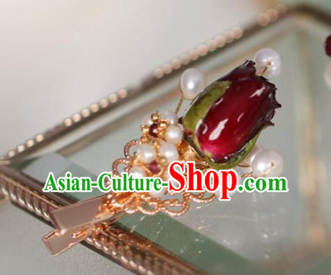 Chinese Handmade Ming Dynasty Princess Red Flowers Hair Claw Hairpins Ancient Hanfu Hair Accessories for Women