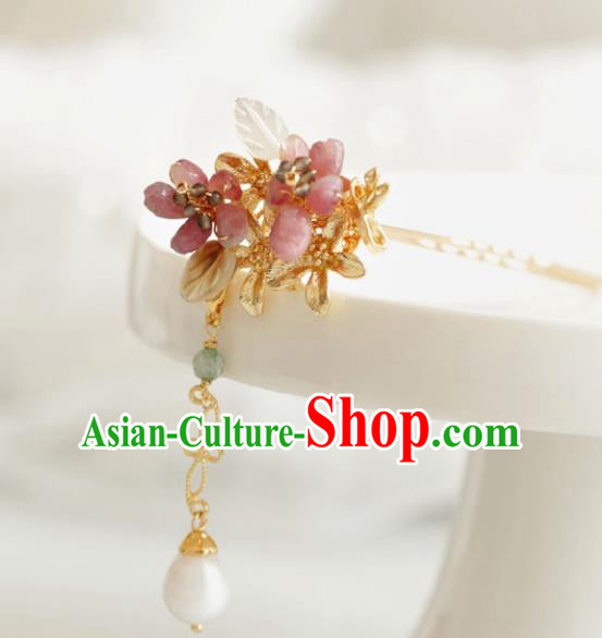 Chinese Handmade Tang Dynasty Princess Pink Stone Peach Blossom Hairpins Ancient Hanfu Hair Accessories for Women