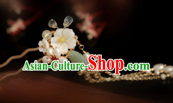 Chinese Handmade Tang Dynasty Princess Pearls Plum Blossom Hairpins Ancient Hanfu Hair Accessories for Women