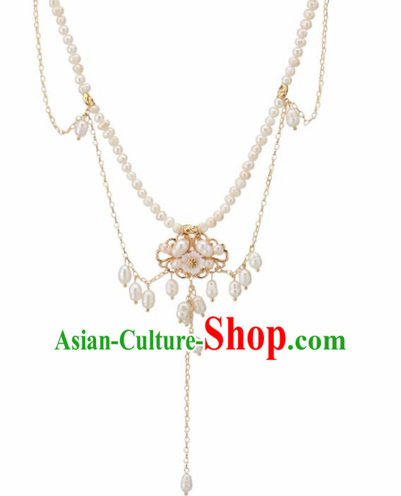 Chinese Traditional Ming Dynasty Pearls Tassel Necklace Handmade Ancient Princess Jewelry Accessories for Women