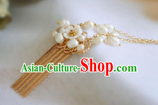 Chinese Handmade Tang Dynasty Princess Pearls Hair Comb Hairpins Ancient Hanfu Hair Accessories for Women