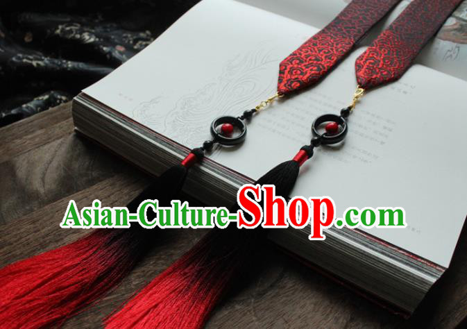 Chinese Traditional Hanfu Ming Dynasty Red Tassel Headband Handmade Ancient Princess Hair Accessories for Women