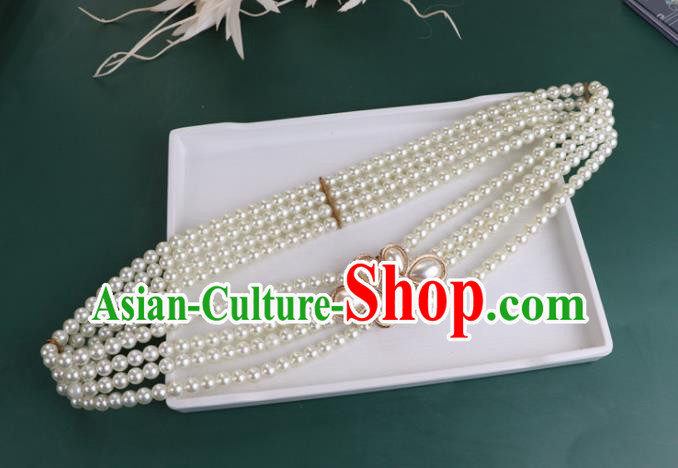 Chinese Traditional Ming Dynasty White Beads Waistband Handmade Ancient Princess Belt Jewelry Accessories for Women