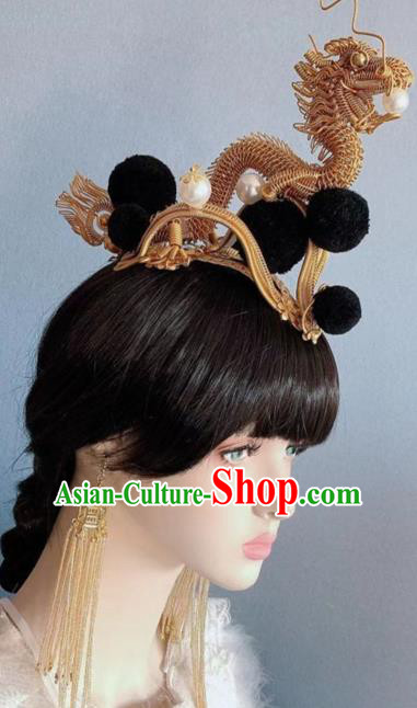 Chinese Handmade Classical Golden Dragon Hair Crown Ancient Hanfu Hair Accessories for Women