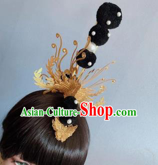 Chinese Handmade Classical Golden Phoenix Hair Crown Ancient Hanfu Hair Accessories for Women