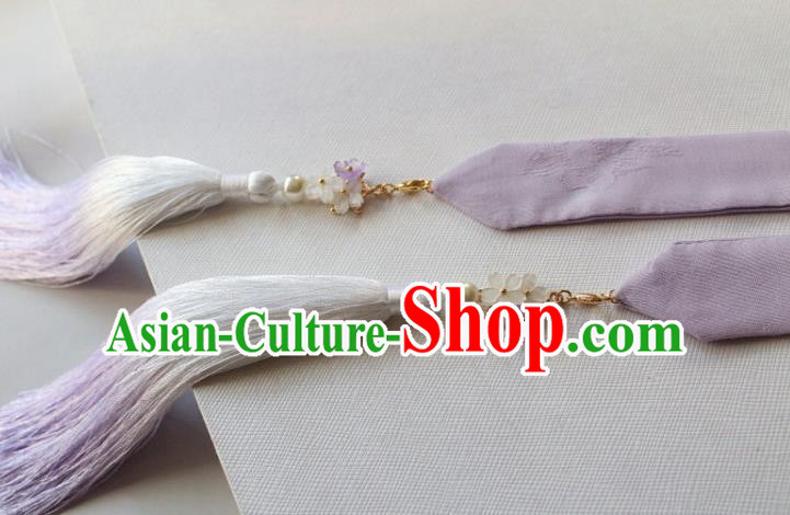 Chinese Traditional Hanfu Ming Dynasty Lilac Ribbon Headband Handmade Ancient Princess Hair Accessories for Women