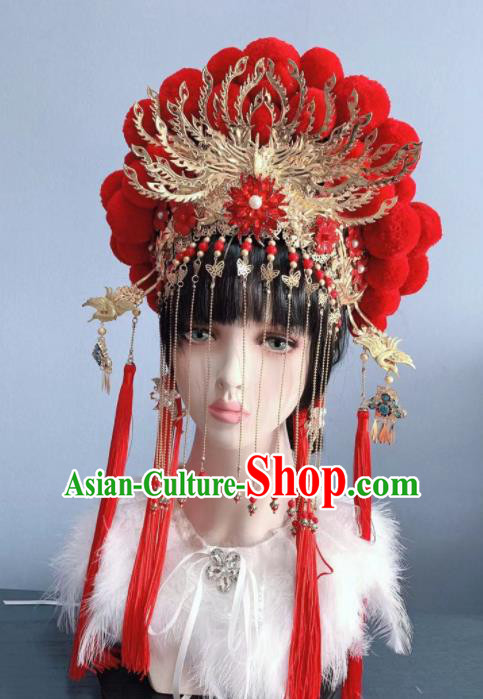 Chinese Handmade Classical Red Phoenix Coronet Hat Ancient Empress Hanfu Hair Accessories for Women