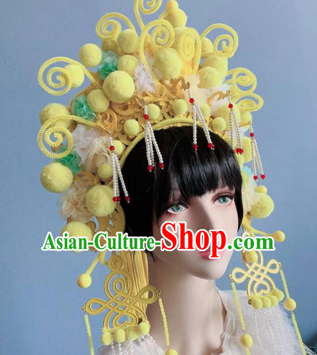 Chinese Handmade Classical Yellow Phoenix Coronet Hat Ancient Empress Hanfu Hair Accessories for Women