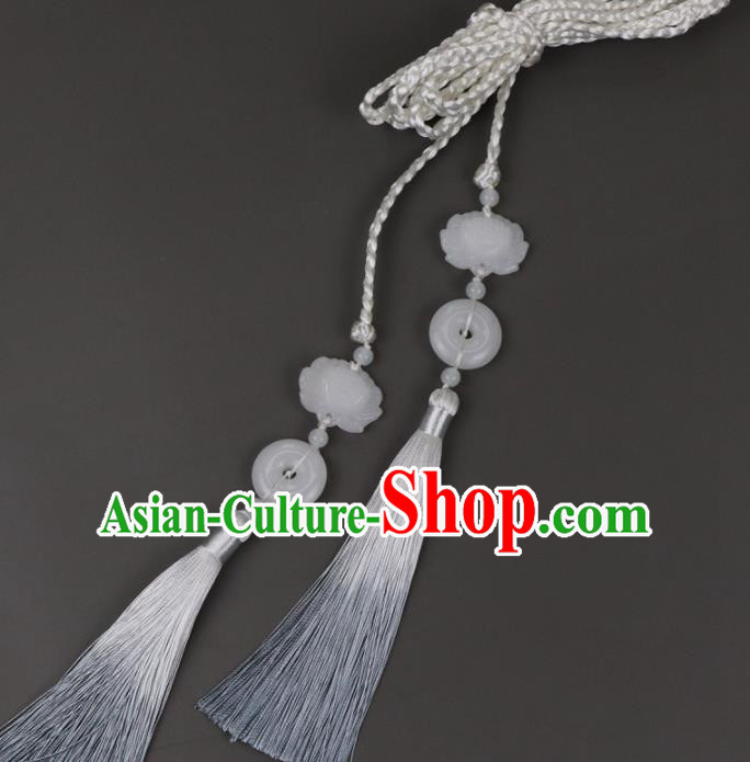 Chinese Traditional Ming Dynasty Jade Lotus Waist Pendant Handmade Ancient Princess Belt Tassel Accessories for Women