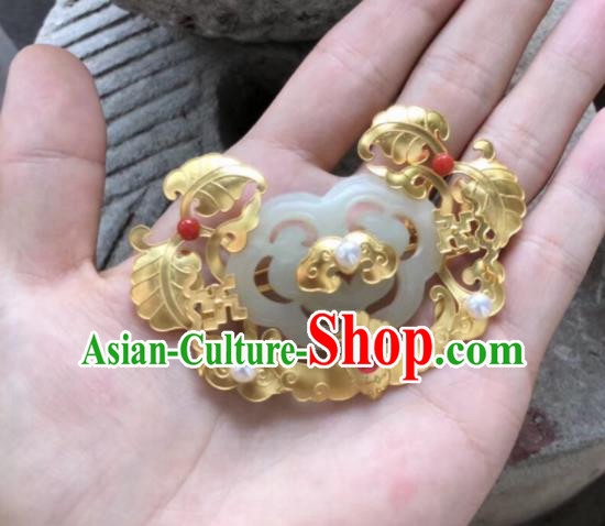 Chinese Traditional Hanfu Tang Dynasty Court Golden Jade Hairpins Handmade Ancient Royal Princess Hair Accessories for Women