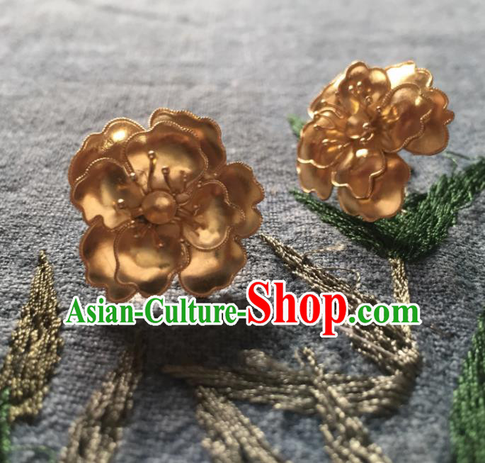 Chinese Traditional Hanfu Tang Dynasty Court Golden Flower Hairpins Handmade Ancient Royal Princess Hair Accessories for Women