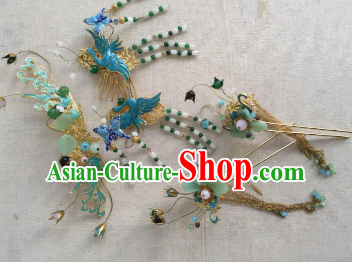 Chinese Traditional Hanfu Wedding Phoenix Hairpins Handmade Ancient Princess Hair Accessories for Women