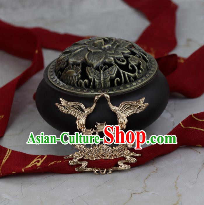 Chinese Traditional Hanfu Red Ribbon Hairband Handmade Ancient Swordsman Crane Hair Accessories for Men