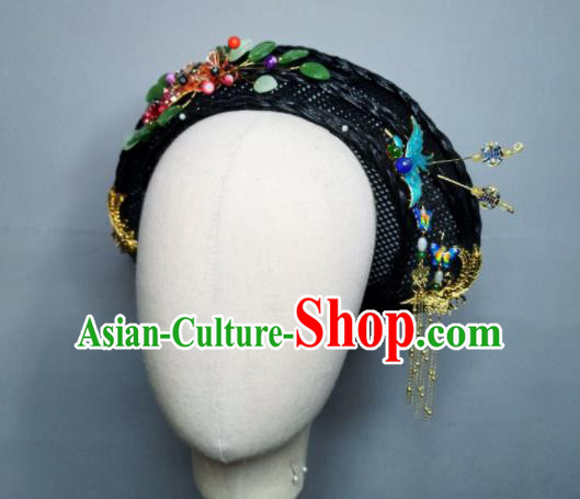 Chinese Handmade Qing Dynasty Manchu Imperial Consort Hairpins Hat Phoenix Coronet Ancient Empress Hair Accessories for Women