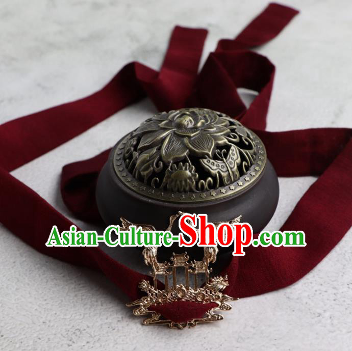Chinese Traditional Hanfu Red Ribbon Hairband Handmade Ancient Swordsman Crane Hair Accessories for Men