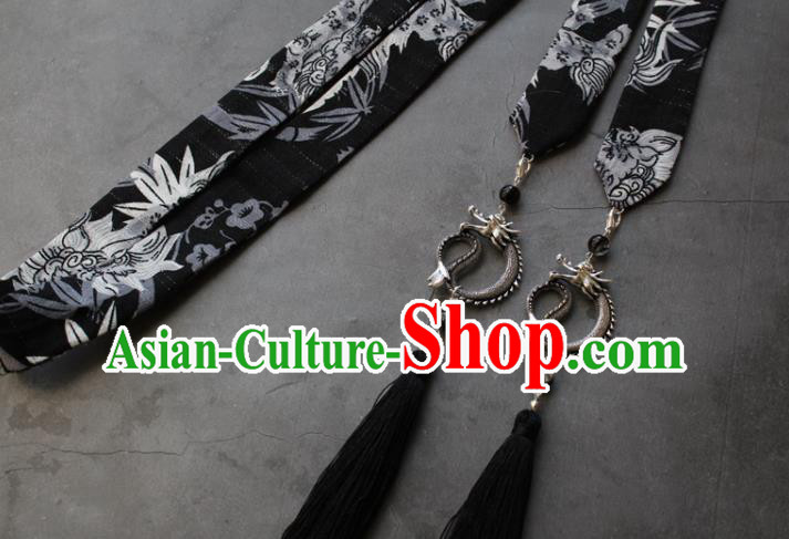 Chinese Traditional Hanfu Ming Dynasty Black Ribbon Headband Handmade Ancient Princess Hair Accessories for Women