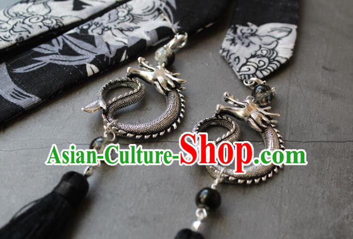 Chinese Traditional Hanfu Ming Dynasty Black Ribbon Headband Handmade Ancient Princess Hair Accessories for Women