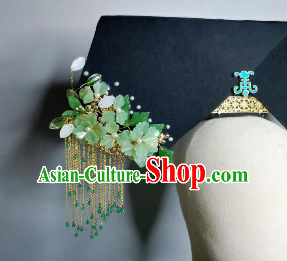 Chinese Handmade Qing Dynasty Manchu Imperial Consort Green Flower Hairpins Hat Ancient Empress Hair Accessories for Women