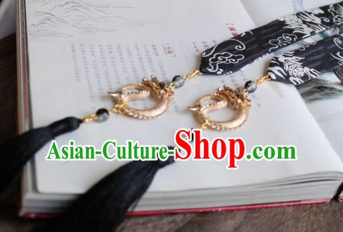 Chinese Traditional Hanfu Ming Dynasty Black Ribbon Dragon Headband Handmade Ancient Princess Hair Accessories for Women