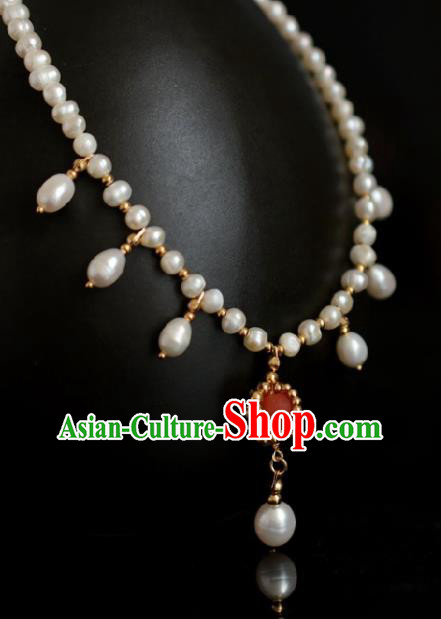 Chinese Traditional Ming Dynasty Pearls Necklace Handmade Ancient Princess Jewelry Accessories for Women