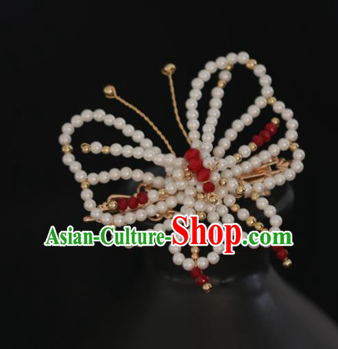 Chinese Handmade Ming Dynasty Princess Pearls Butterfly Hair Claw Hairpins Ancient Hanfu Hair Accessories for Women
