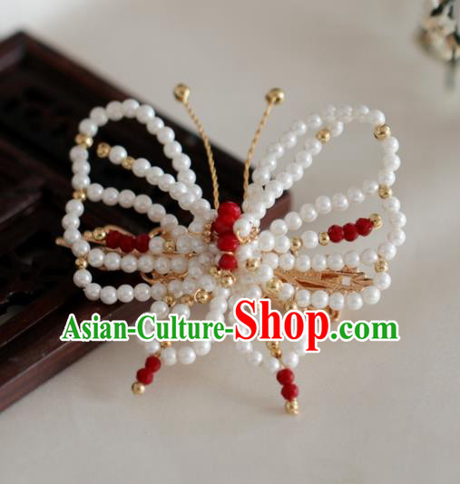Chinese Handmade Ming Dynasty Princess Pearls Butterfly Hair Claw Hairpins Ancient Hanfu Hair Accessories for Women
