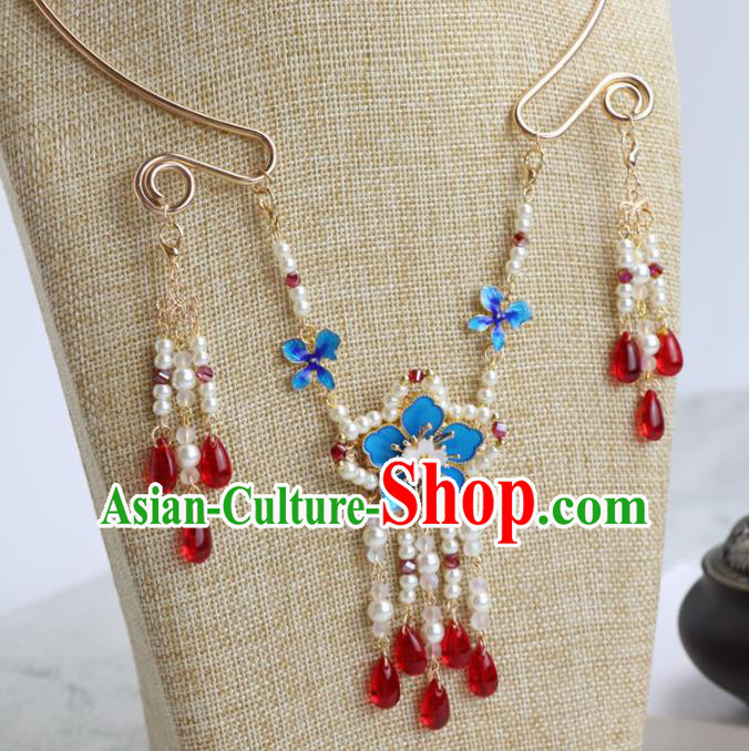 Chinese Traditional Hanfu Cloisonne Necklace Handmade Ancient Princess Necklet Accessories for Women