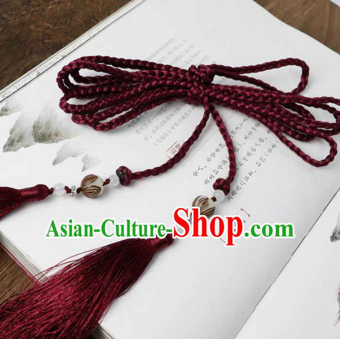 Chinese Traditional Ming Dynasty Wine Red Waist Pendant Handmade Ancient Princess Belt Tassel Accessories for Women