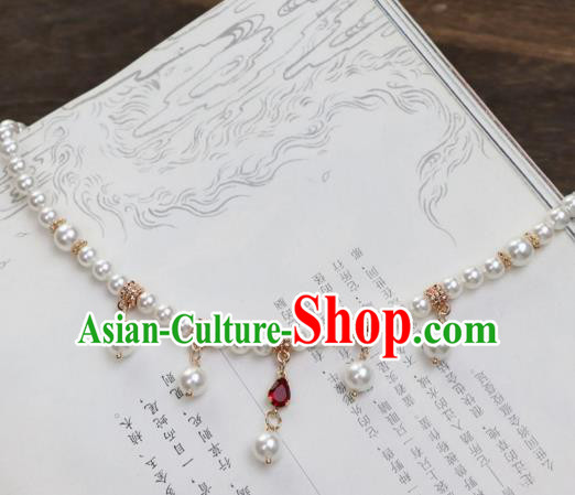 Chinese Traditional Hanfu Red Crystal Necklace Handmade Ancient Princess Necklet Accessories for Women