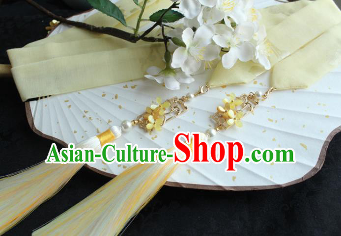 Chinese Traditional Hanfu Ming Dynasty Yellow Fragrans Ribbon Headband Handmade Ancient Princess Hair Accessories for Women