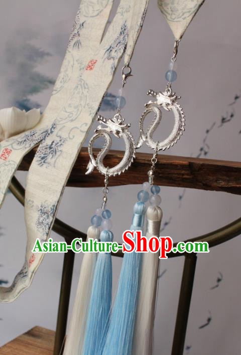 Chinese Traditional Hanfu Ming Dynasty White Ribbon Dragon Headband Handmade Ancient Princess Hair Accessories for Women