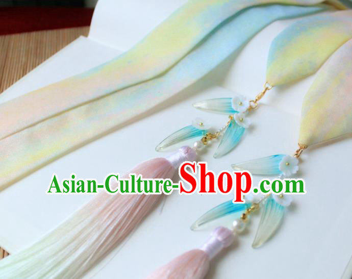 Chinese Traditional Hanfu Ming Dynasty Bamboo Leaf Ribbon Headband Handmade Ancient Princess Hair Accessories for Women