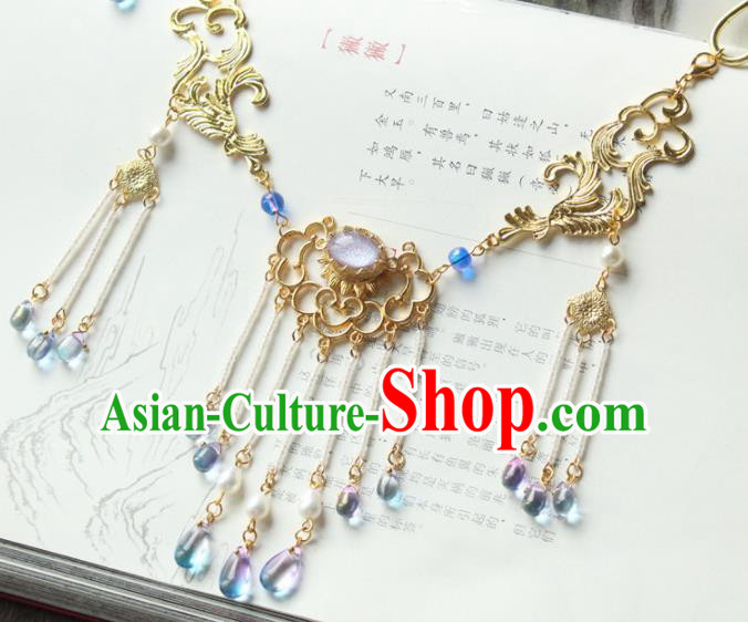 Chinese Traditional Hanfu Golden Cloud Necklace Handmade Ancient Princess Necklet Accessories for Women