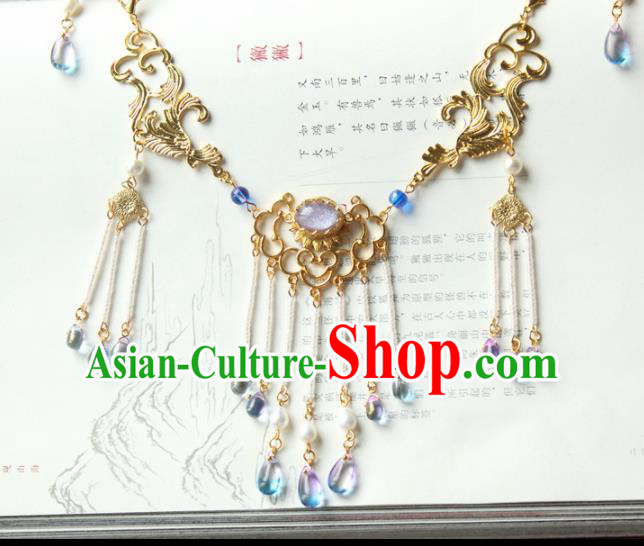 Chinese Traditional Hanfu Golden Cloud Necklace Handmade Ancient Princess Necklet Accessories for Women