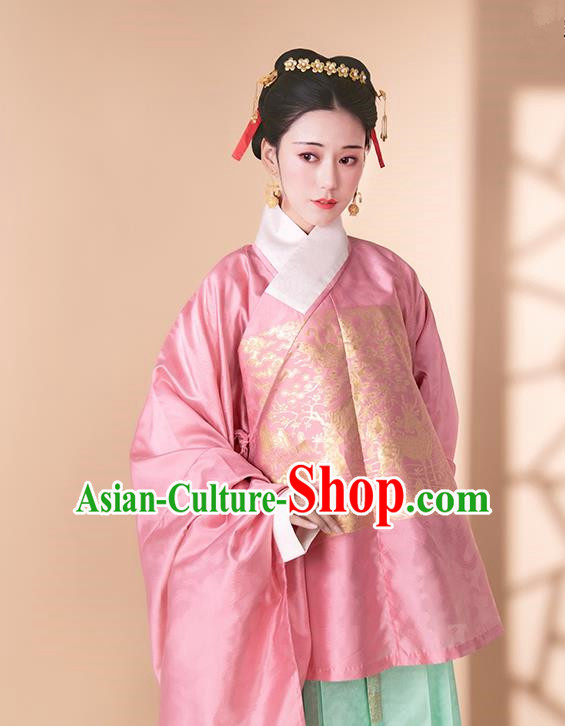 Traditional Chinese Ming Dynasty Royal Infanta Pink Blouse and Green Skirt Ancient Nobility Lady Historical Costumes for Women
