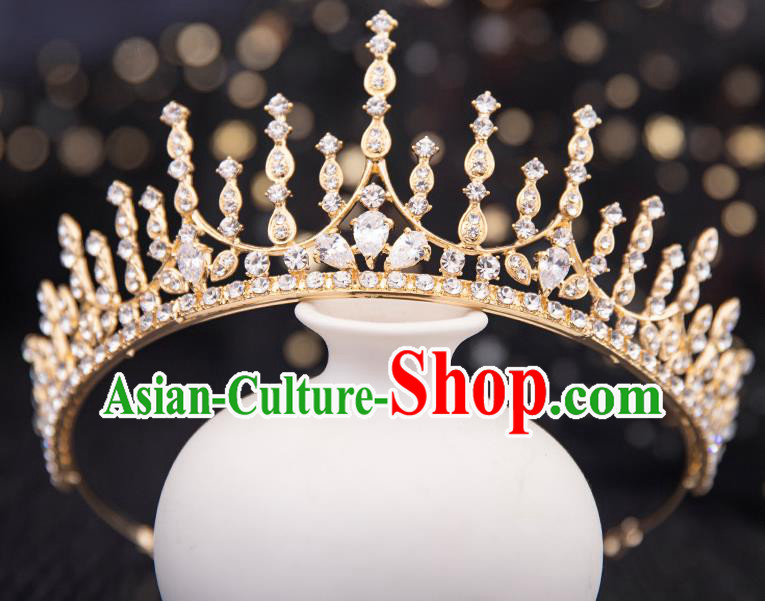 Top Handmade Wedding Bride Crystal Golden Royal Crown Baroque Princess Hair Accessories for Women