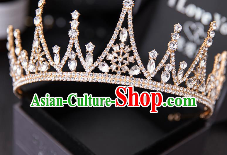 Top Handmade Wedding Bride Golden Crystal Royal Crown Baroque Princess Hair Accessories for Women