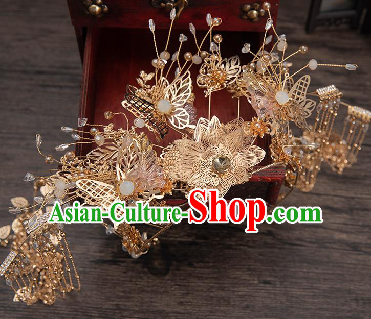 Traditional Chinese Handmade Hairpins Butterfly Hair Crown Ancient Bride Hair Accessories for Women