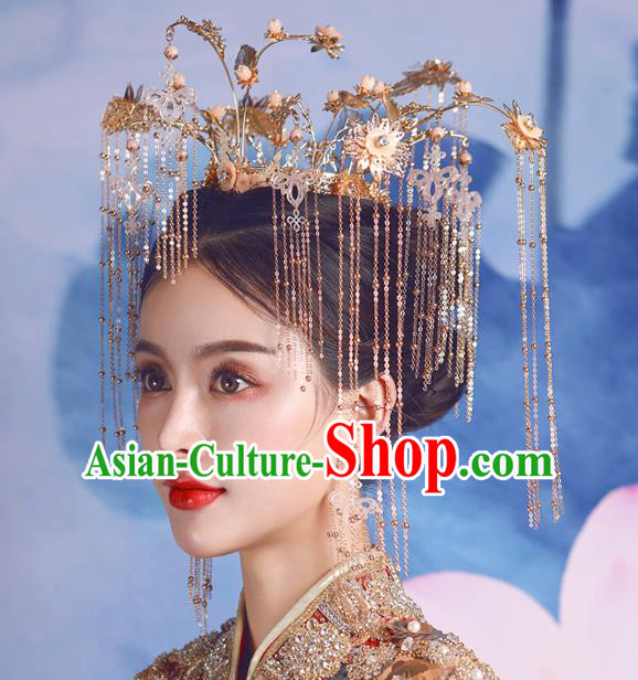 Traditional Chinese Wedding Luxury Golden Phoenix Coronet Hairpins Handmade Ancient Bride Hair Accessories for Women