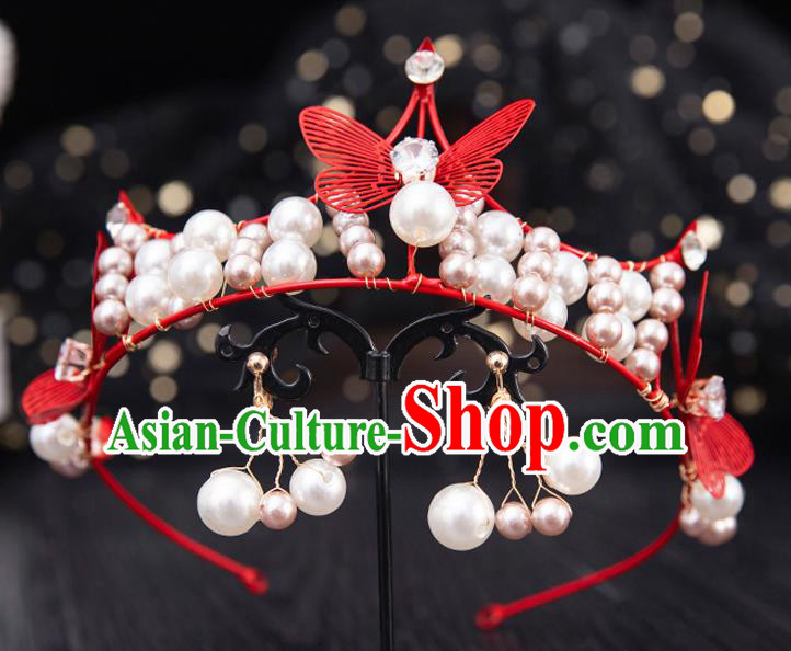 Top Handmade Wedding Bride Red Butterfly Royal Crown Baroque Princess Hair Accessories for Women