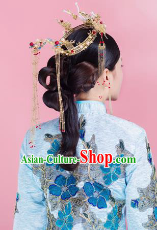 Traditional Chinese Wedding Luxury Cloisonne Phoenix Coronet Hairpins Handmade Ancient Bride Hair Accessories for Women