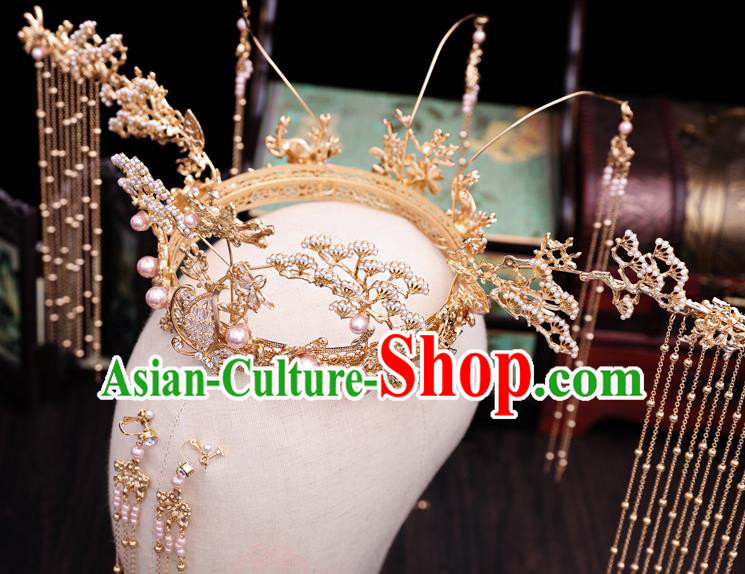 Traditional Chinese Wedding Butterfly Phoenix Coronet Hairpins Handmade Ancient Bride Hair Accessories for Women