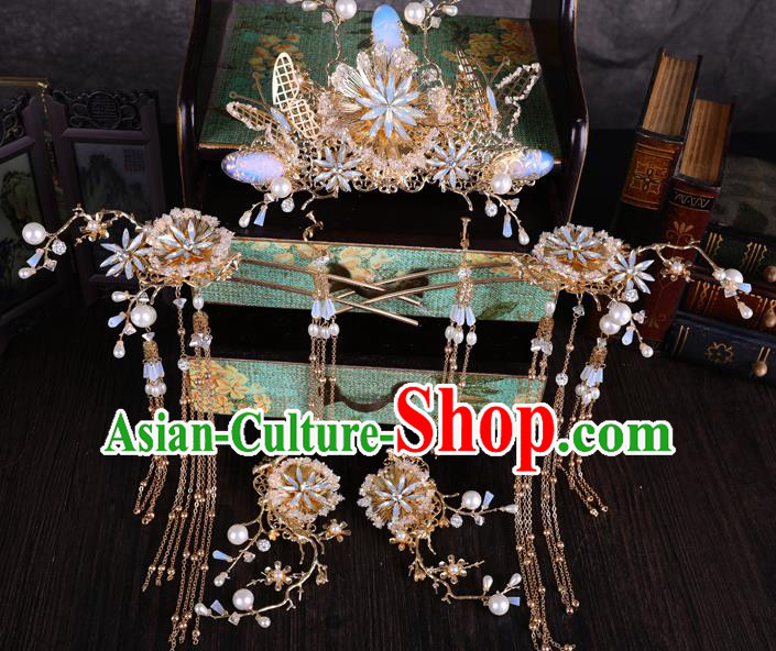 Traditional Chinese Handmade Hair Crown Chaplet Hairpins Ancient Bride Hair Accessories for Women