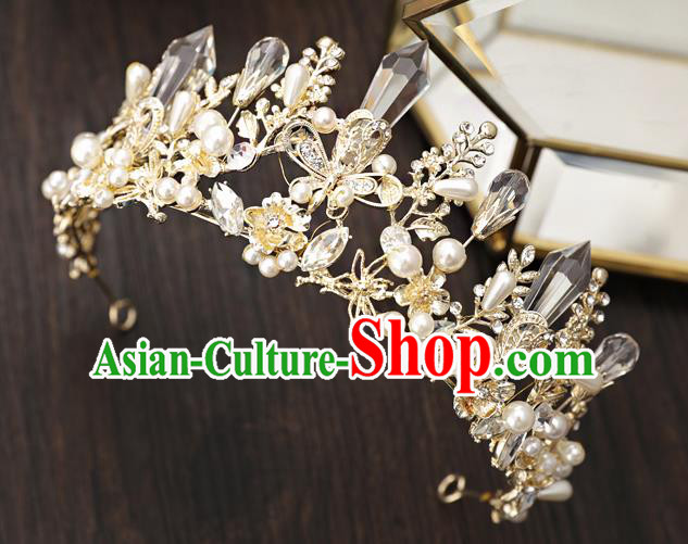 Top Handmade Wedding Bride Golden Royal Crown Baroque Queen Hair Accessories for Women